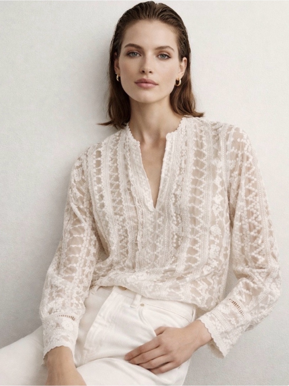 Rebecca Taylor Lace Embroidered Silk Top Sz 8